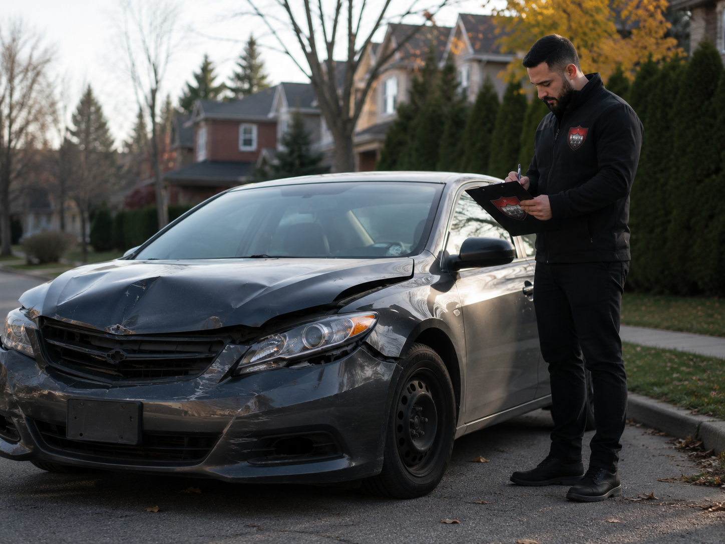 Damaged vehicle being inspected for a cash offer